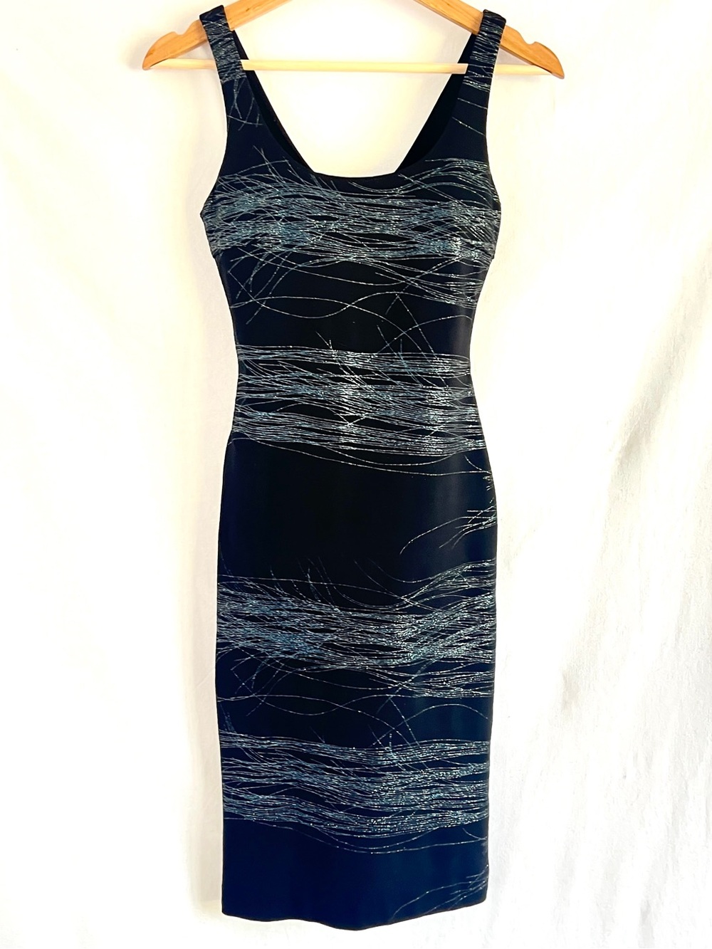 Versus Versace Y2K Black Silver Metallic Bodycon Midi Dress